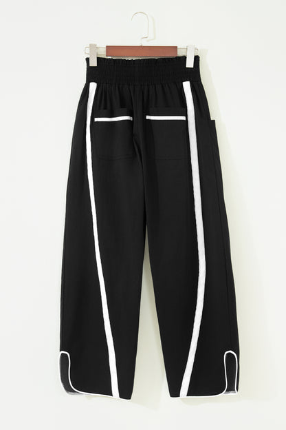 Stripe Smocked Waist Drawstring Cropped Pants