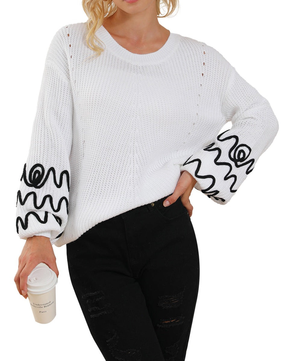 Abstract Bubble Sleeve Loose Sweater