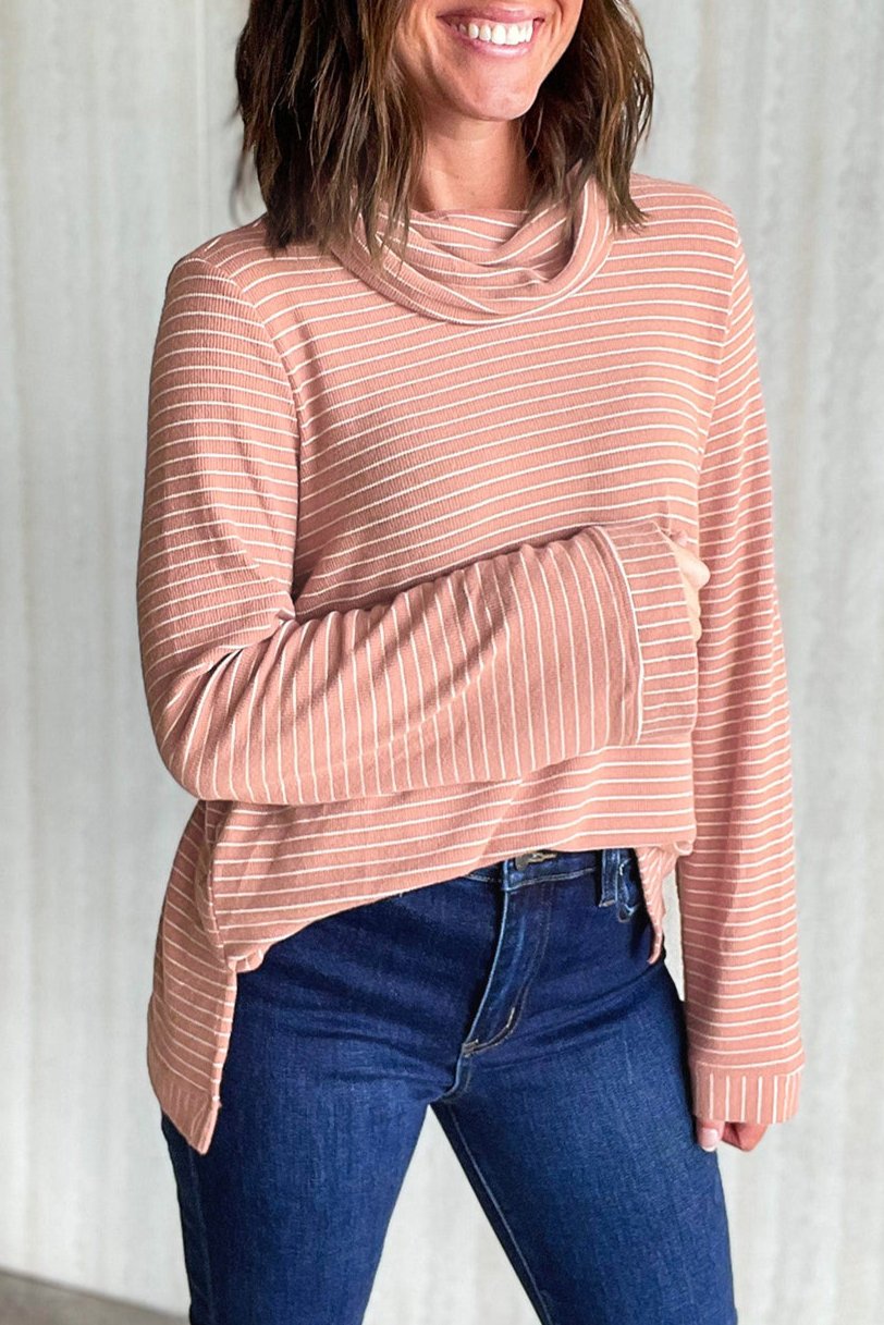 Stripe Cowl Neck Long Sleeve Top