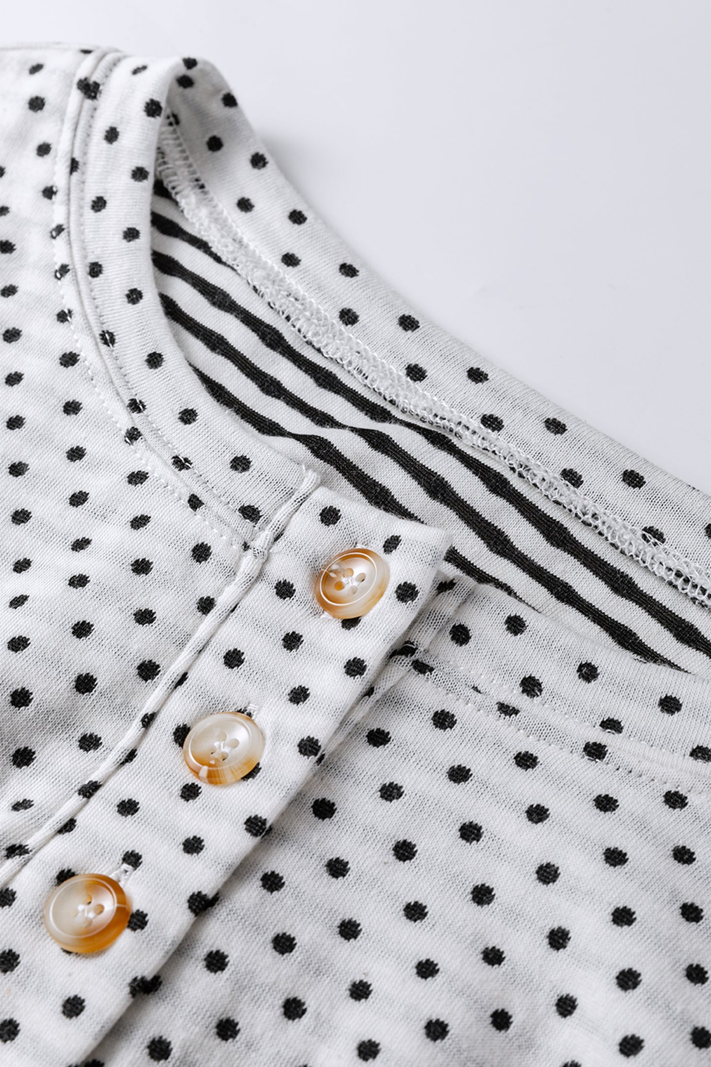 Plus Size Polka Dot Stripe Patchwork Henley Top