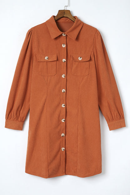 Corduroy Long Sleeve Shirt Dress