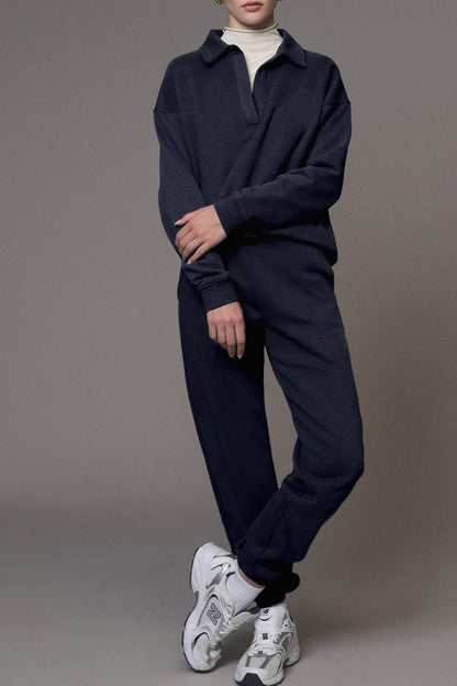 Fold Down Collar Pullover and Joggers Tracksuit