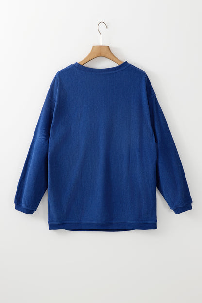 Solid Ribbed Corduroy Long Sleeve Oversized Sweatshirt