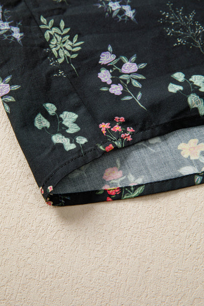 Floral Contrast Frill Trim Short Sleeve Shirt