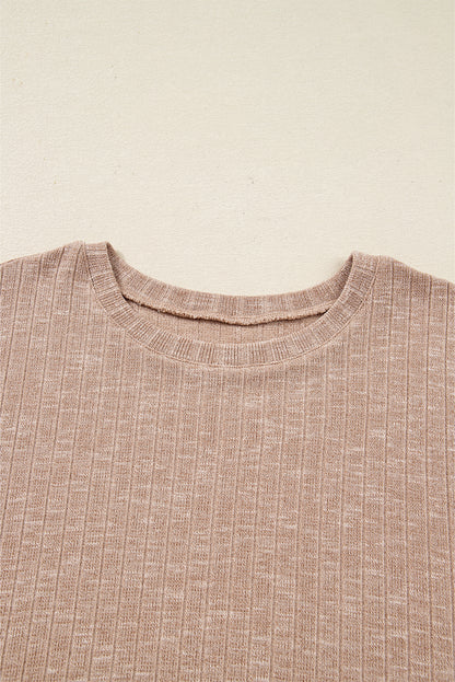 Ribbed Knit Pullover Top and Biker Short Set