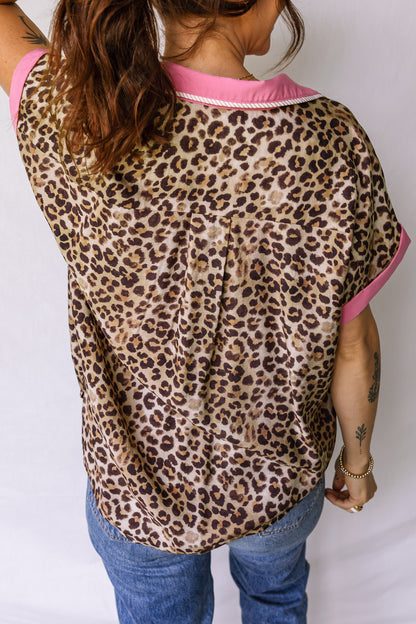 Leopard Contrast Trim Short Sleeve Shirt