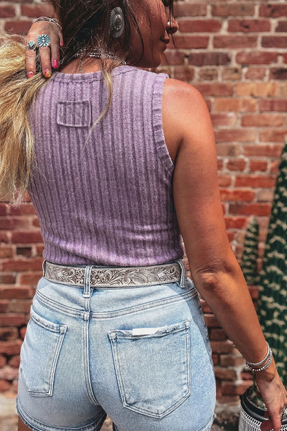 Solid Ribbed Knit Mineral Wash Tank Top