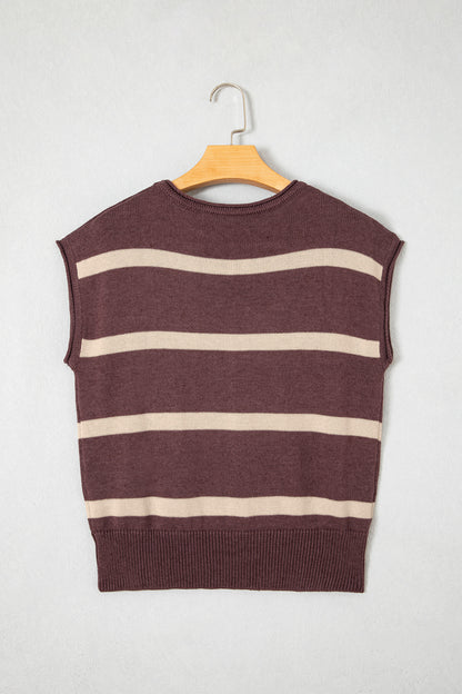 Plus Size Stripe Short Sleeve Sweater Knit Top