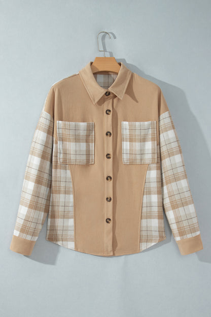 Plaid Colorblock Patch Pocket Buttoned Shacket