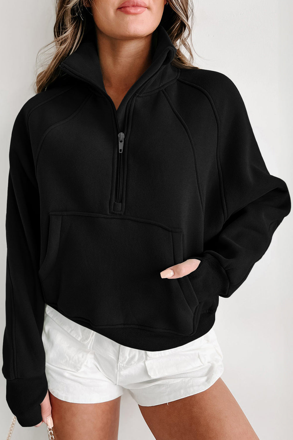 Half Zip Thumbhole Sleeve Sweatshirt