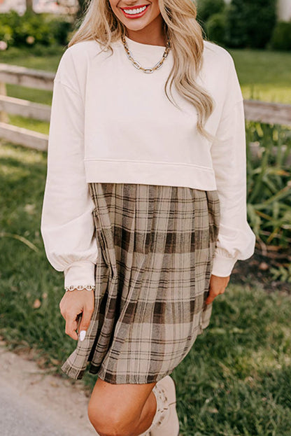 Plaid Patchwork Sweatshirt Mini Dress