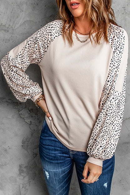 Leopard Colorblock Raglan Pullover Top