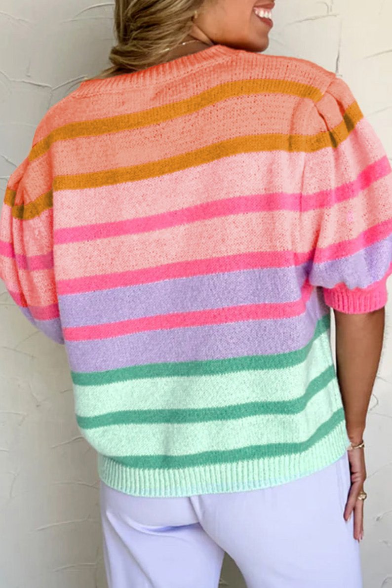 Stripe Bubble Short Sleeve Sweater