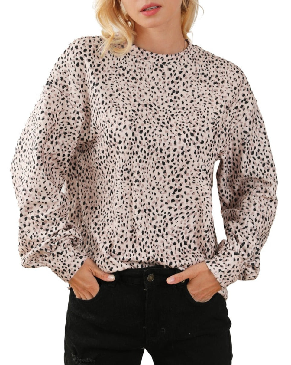 Leopard Puff Sleeve Crewneck Sweatshirt