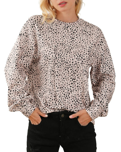 Leopard Puff Sleeve Crewneck Sweatshirt