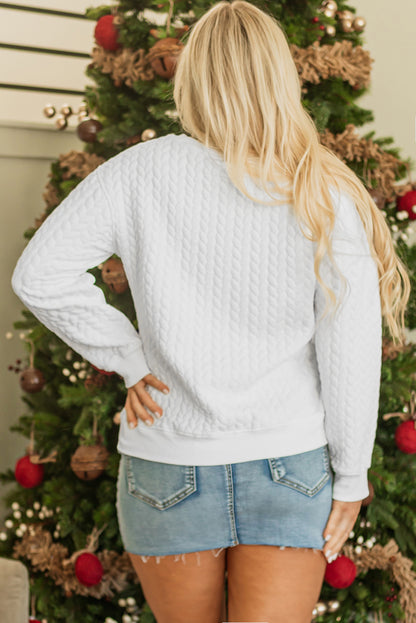 Embroidered Patch Cable Knit Pullover Sweatshirt