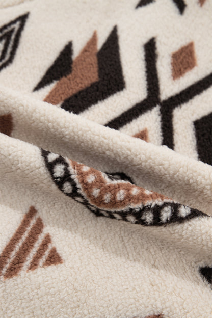 Aztec Fleece Zip Up Collar Long Sleeve Jacket