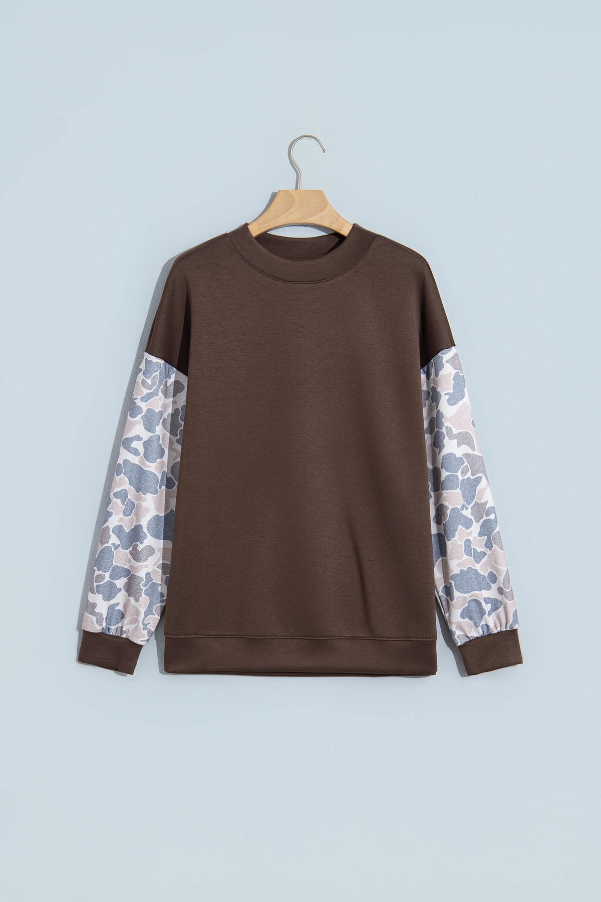 Camo Patchwork Drop Shoulder Crewneck Sweatshirt