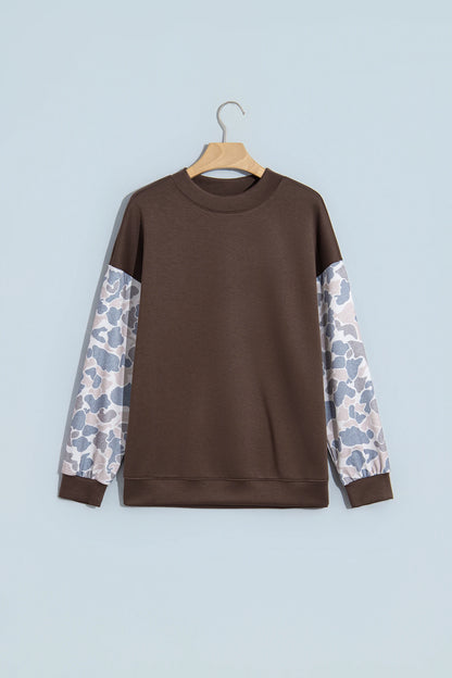 Camo Patchwork Drop Shoulder Crewneck Sweatshirt