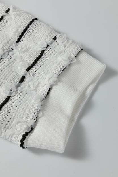 Stripe Patchwork Buttoned V-Neck Ribbed Knit Top