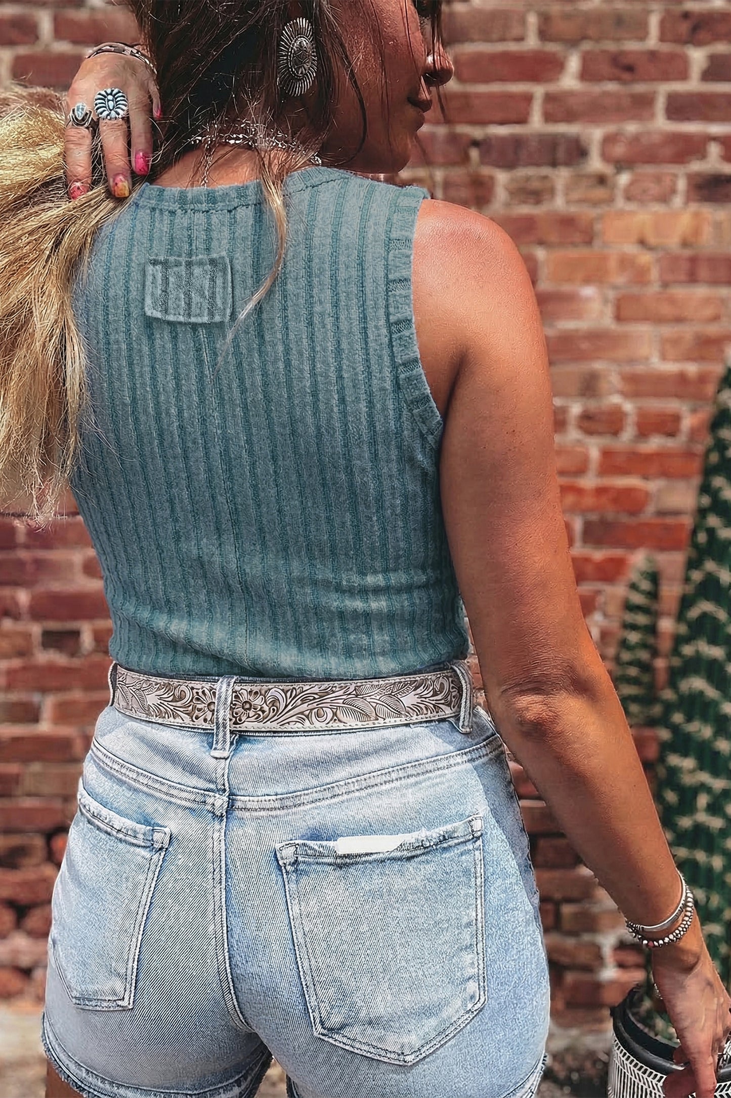 Solid Ribbed Knit Mineral Wash Tank Top
