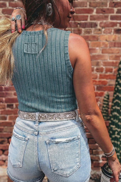 Solid Ribbed Knit Mineral Wash Tank Top