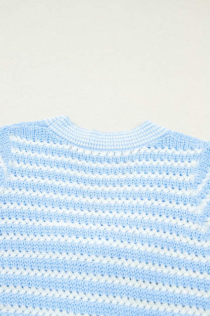 Stripe Bow Tie V-Neck Short Sleeve Sweater