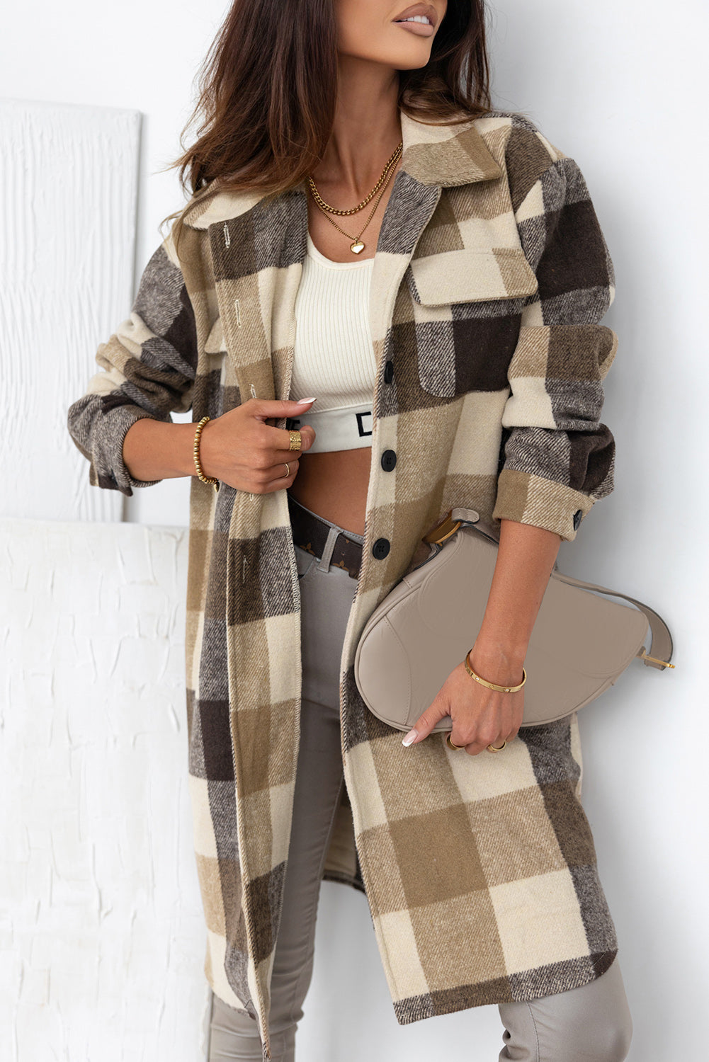 Plaid Flap Pocket Long Shacket