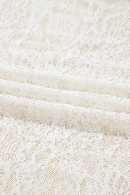 Sheer Lace Mesh Mock Neck Long Sleeve Top