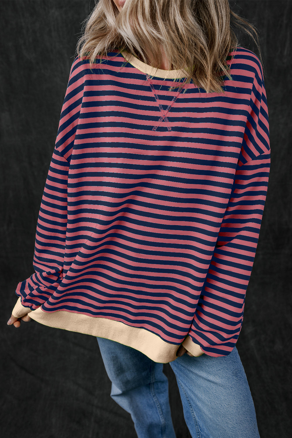 Stripe Contrast Trim Pullover Sweatshirt