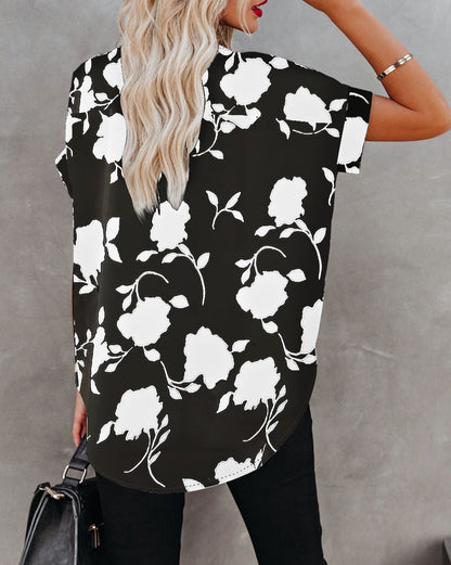 Floral Short Sleeve V-Neck Blouse