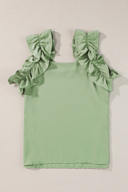 Solid Ruffle Trim Sleeveless Top