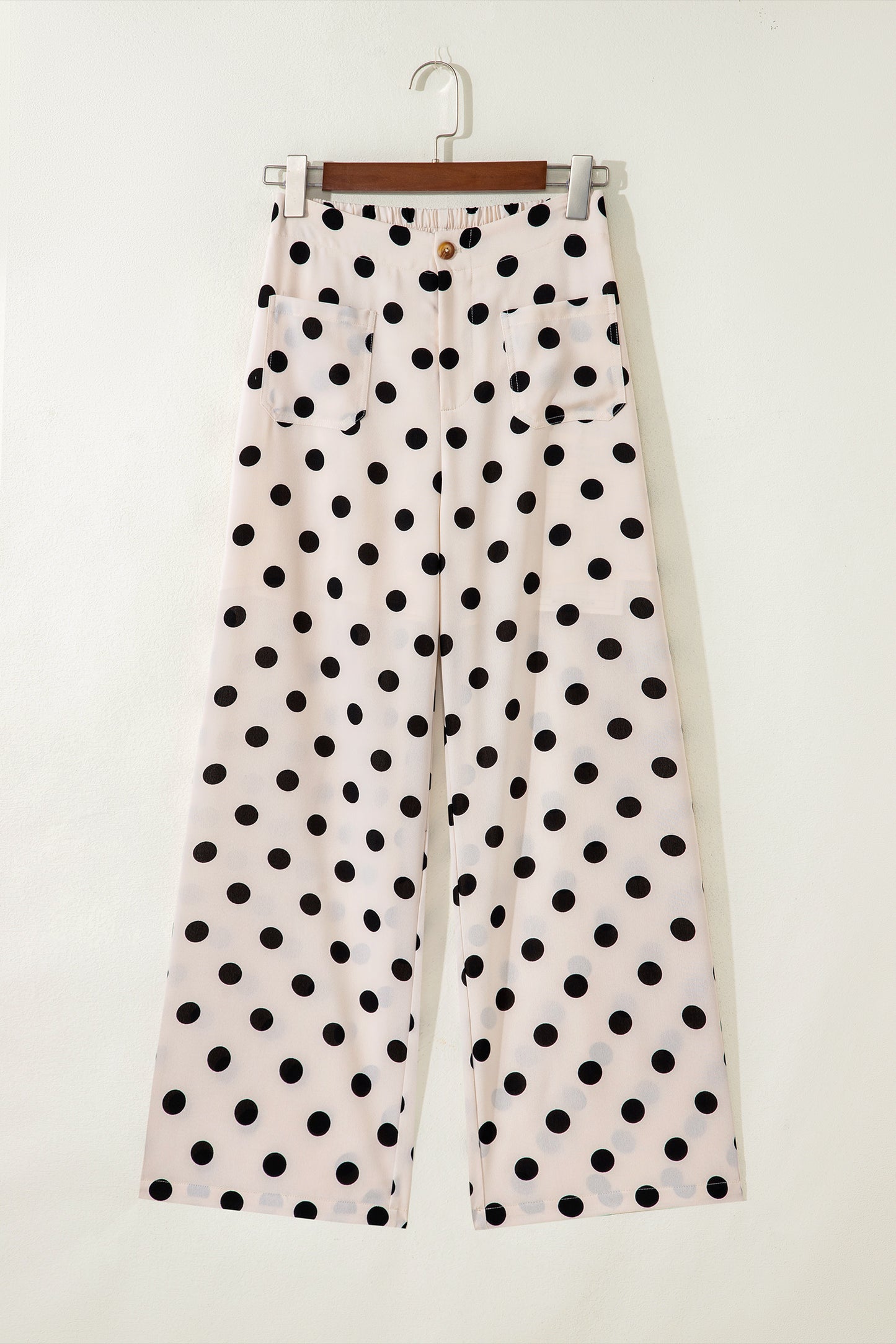 Polka Dot Patch Pocket Wide Leg Pants