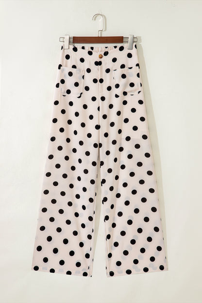 Polka Dot Patch Pocket Wide Leg Pants