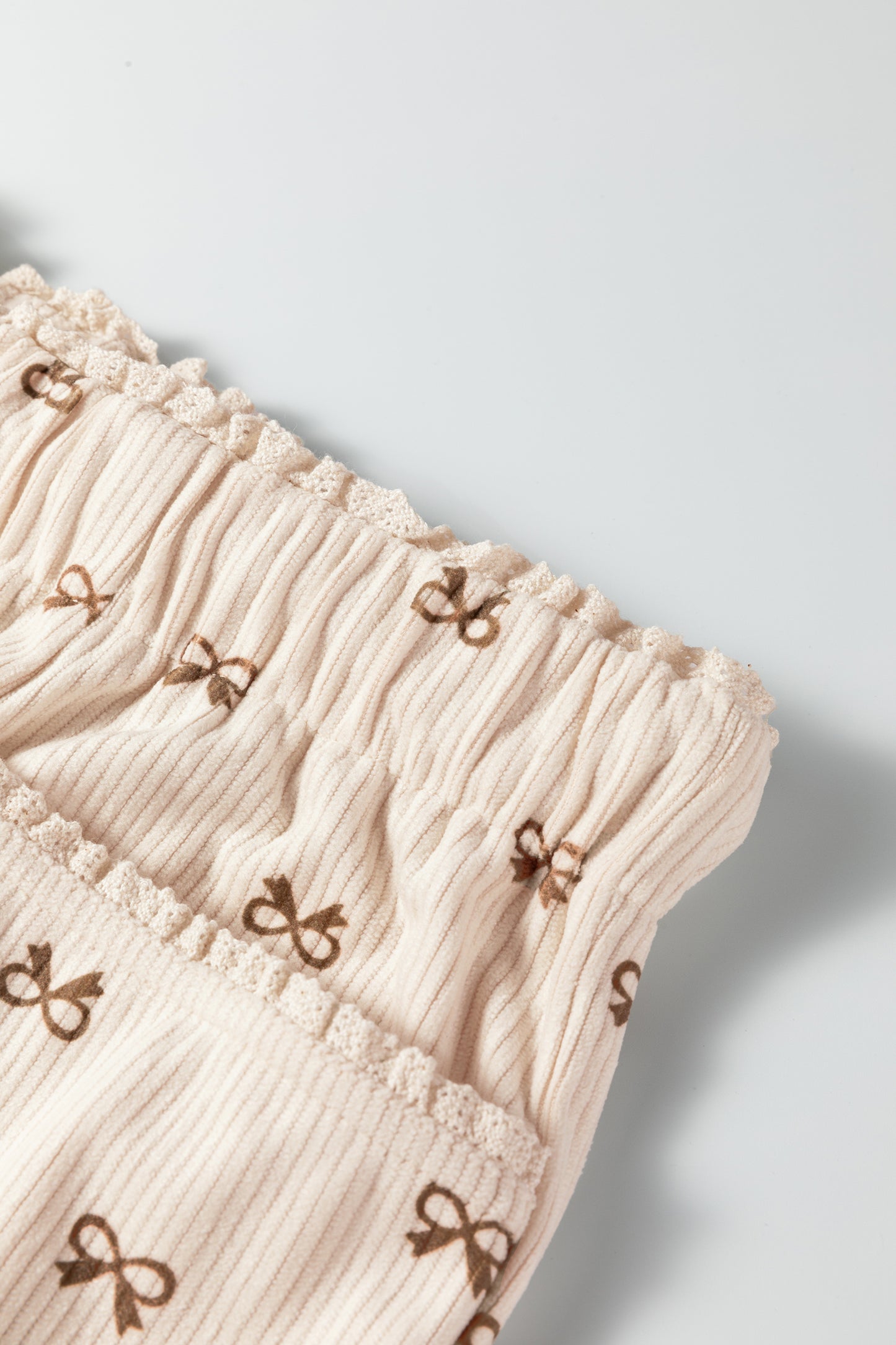 Bow Corduroy Drawstring Elastic Waist Pants