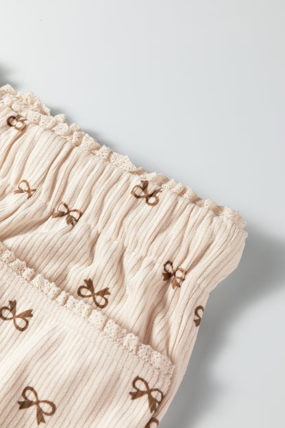 Bow Corduroy Drawstring Elastic Waist Pants