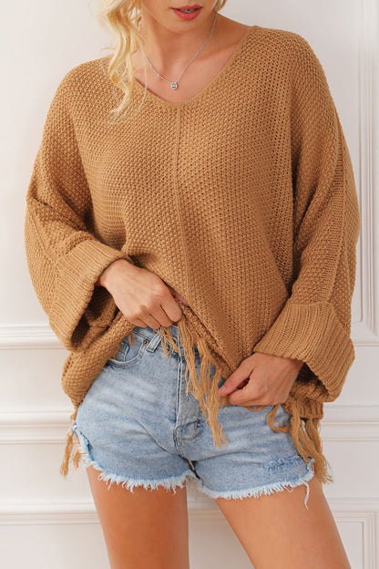 Tasseled Hem Loose Knit Sweater