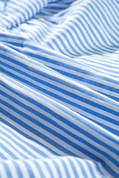 Stripe Bubble Short Sleeve Tiered Scallop Dress