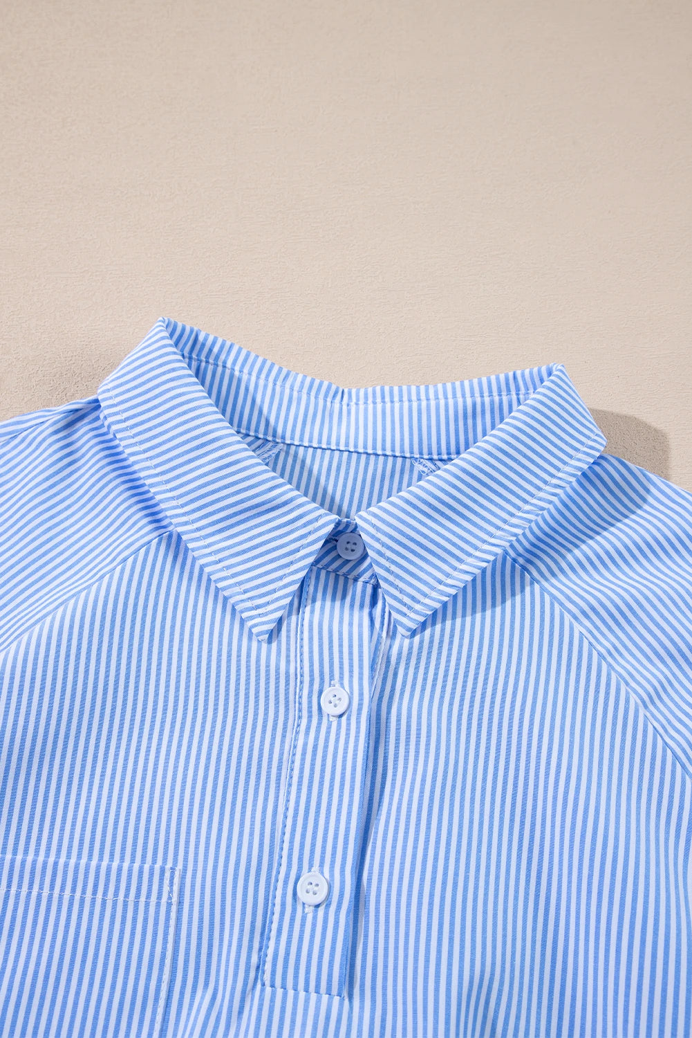 Stripe Buttoned Collar Smocked Long Sleeve Blouse