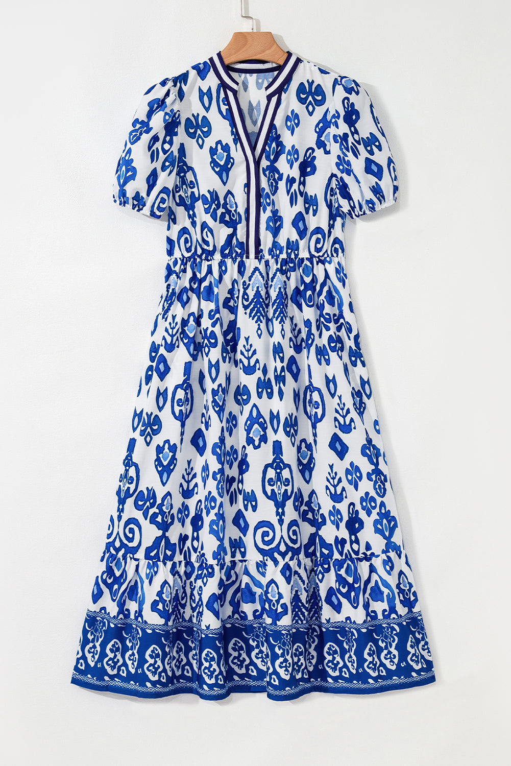 Floral Puff Sleeve V-Neck Maxi Dress