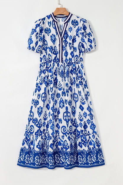 Floral Puff Sleeve V-Neck Maxi Dress