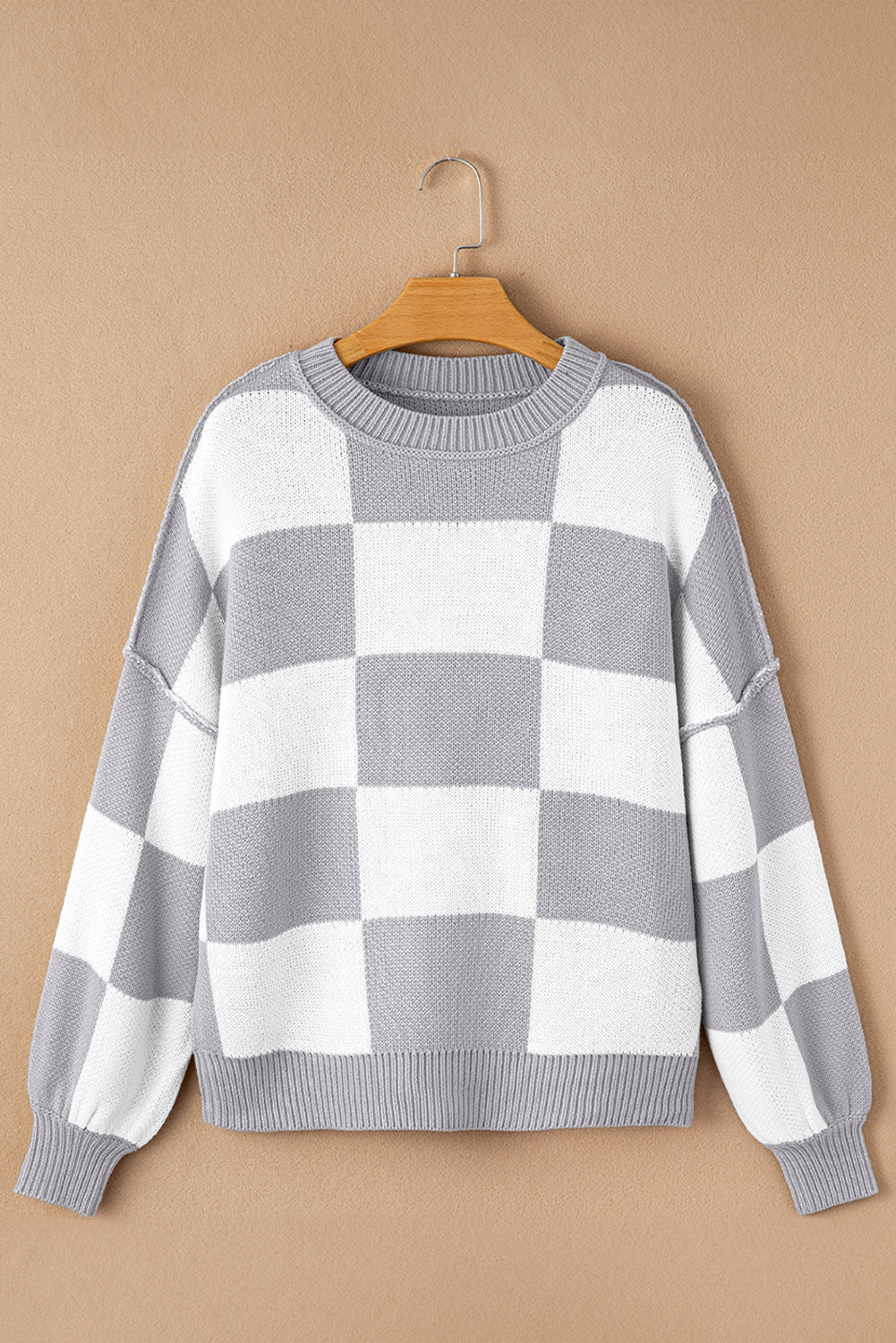 Checker Bishop Sleeve Sweater