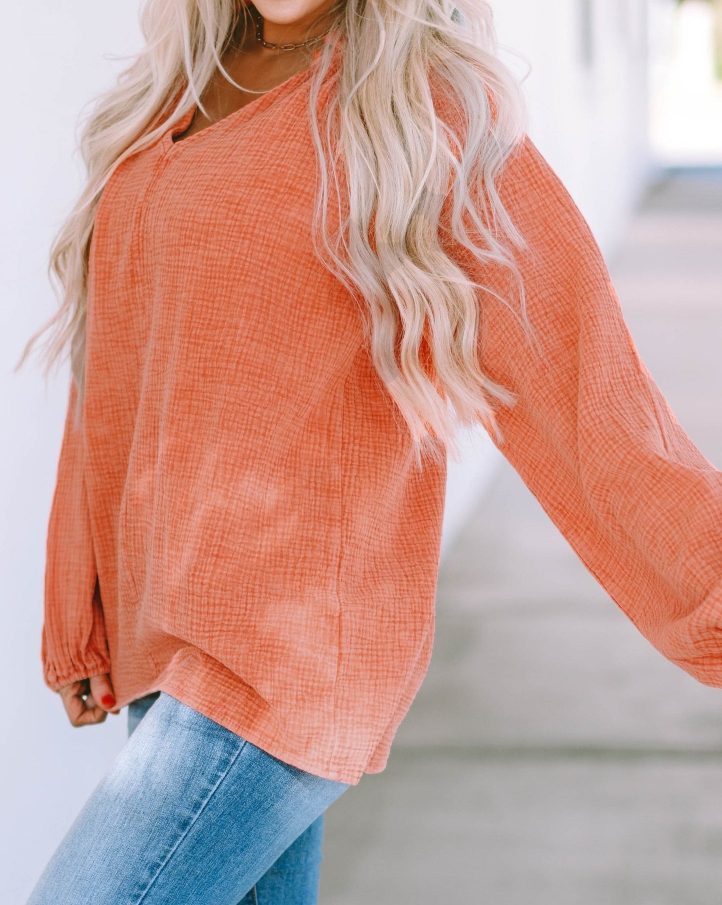 Crinkle Gauze Puff Sleeve Blouse