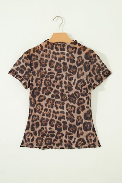 Western & Leopard Mesh Short Sleeve Top