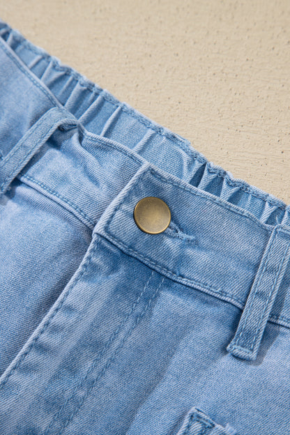 Solid Denim Square Patch Pocket Ankle Length Barrel Jeans