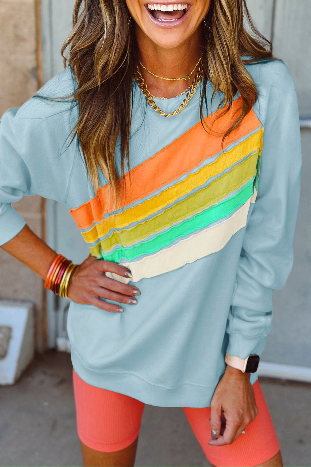 Colorblock Stripe Pullover Sweatshirt