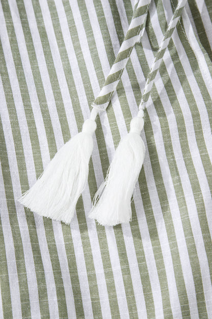 Stripe Tassel Tie-Neck Ruffle Tiered Dress