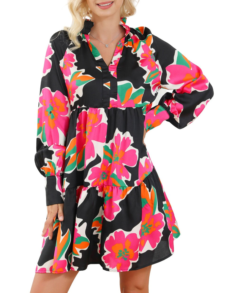 Floral Ruffle Long Sleeve Dress