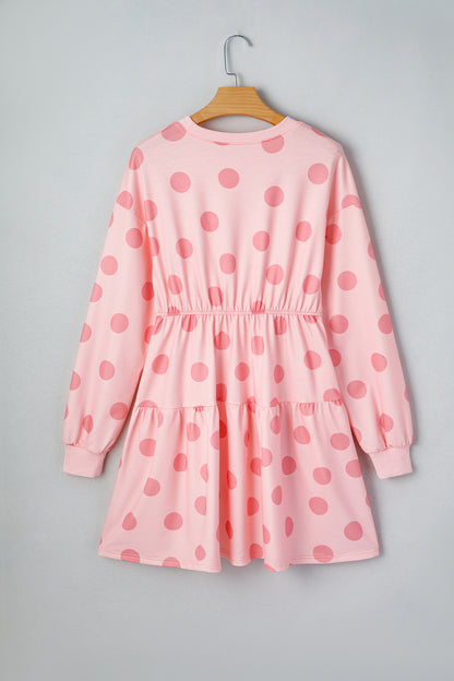 Polka Dot Long Sleeve Flared Mini Dress