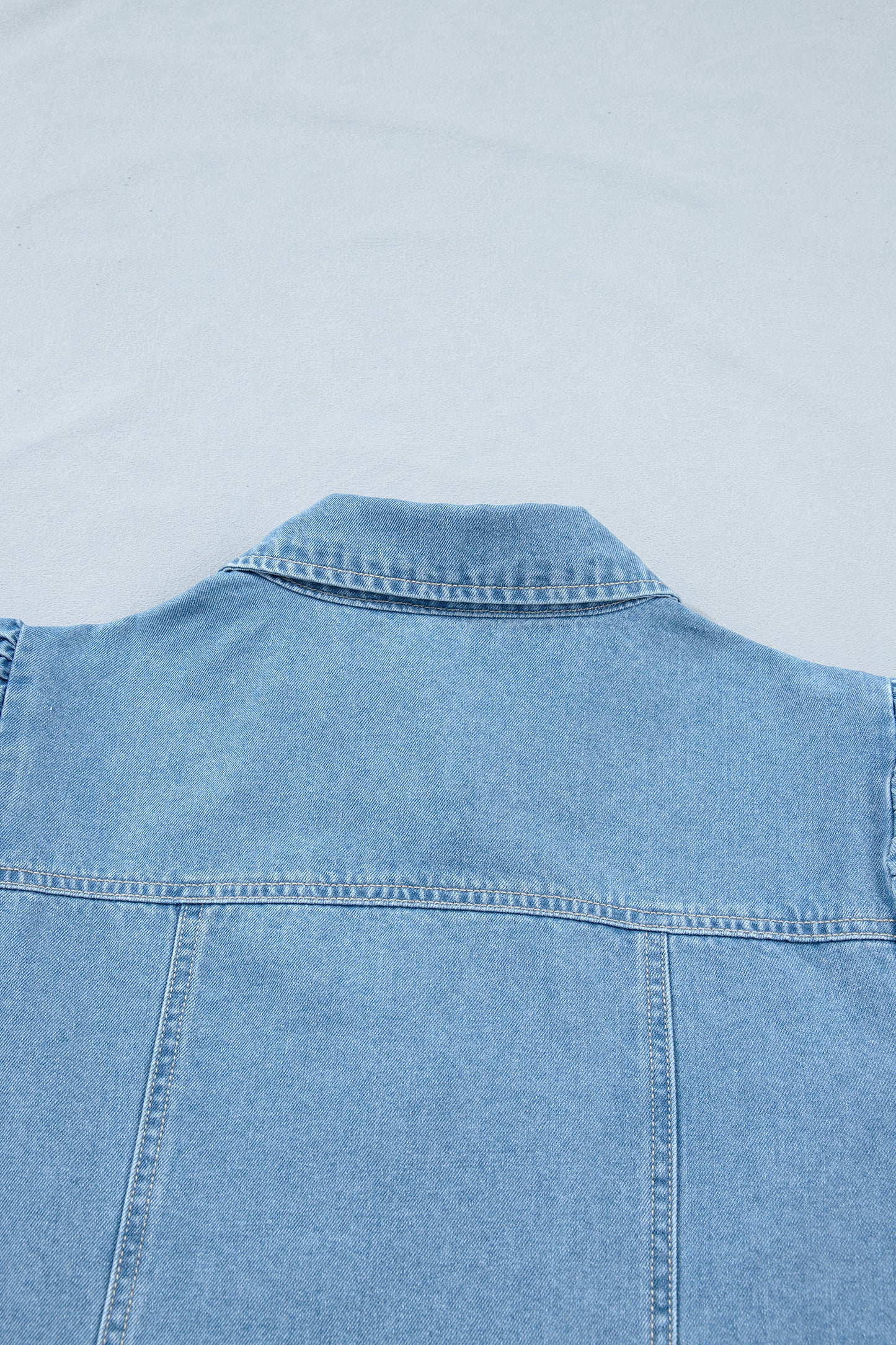 Denim Short Puff Sleeve Ruffle Hem Buttoned Dress